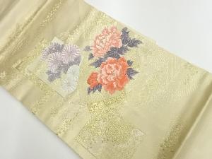 リサイクル　色紙に地紙・牡丹・菊模様織出し名古屋帯